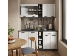 Vicco R-Line Singleküche Weiß Landhaus/Anthrazit 160 cm ohne Arbeitsplatte ohne E-Geräte Weiß Strukturiert