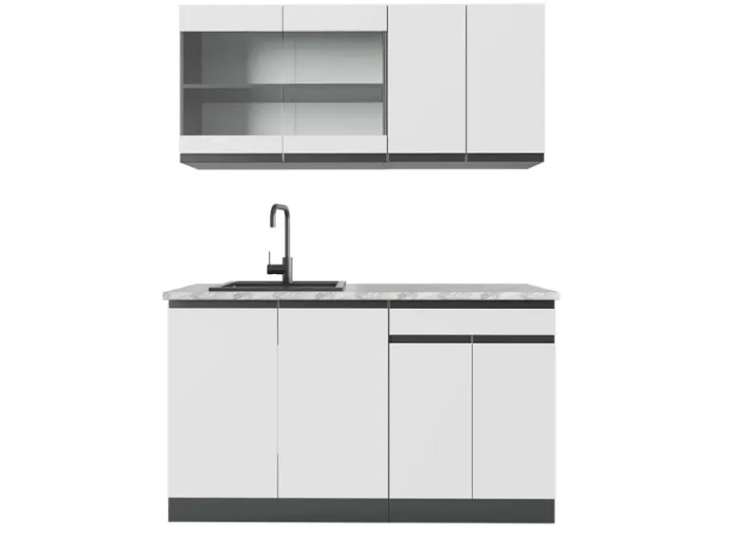 Sale Vicco R-Line Singleküche /Anthrazit 140 cm AP Marmor ohne E-Geräte Weiß