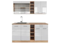 Single-Küchen<Vicco R-Line Singleküche Weiß Hochglanz/Goldkraft Eiche 160 cm AP Eiche ohne E-Geräte