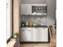 Hot Vicco R-Line Singleküche Weiß Landhaus/Anthrazit 140 cm AP Marmor ohne E-Geräte Weiß Strukturiert
