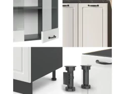 Hot Vicco R-Line Singleküche Weiß Landhaus/Anthrazit 140 cm AP Marmor ohne E-Geräte Weiß Strukturiert