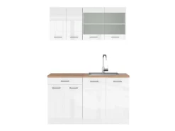 Vicco R-Line Singleküche Hochglanz/ 140 cm AP Eiche ohne E-Geräte Weiß