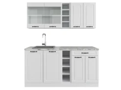 Vicco R-Line Singleküche Weiß Landhaus/Weiß 160 cm AP Marmor ohne E-Geräte< Single-Küchen|Einbauküchen