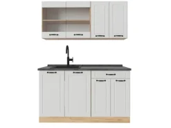 Single-Küchen<Vicco R-Line Singleküche Weiß Landhaus/Goldkraft Eiche 140 cm AP Anthrazit ohne E-Geräte