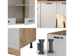 Single-Küchen<Vicco R-Line Singleküche Weiß Landhaus/Goldkraft Eiche 140 cm AP Anthrazit ohne E-Geräte