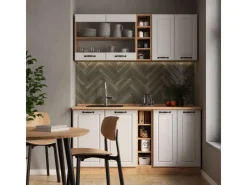 Single-Küchen|Einbauküchen<Vicco R-Line Singleküche Weiß Landhaus/Goldkraft Eiche 160 cm ohne Arbeitsplatte ohne E-Geräte