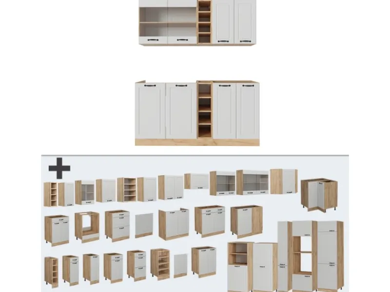 Single-Küchen|Einbauküchen<Vicco R-Line Singleküche Weiß Landhaus/Goldkraft Eiche 160 cm ohne Arbeitsplatte ohne E-Geräte
