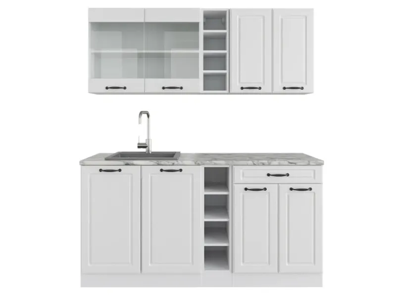 Single-Küchen<Vicco R-Line Singleküche Weiß Landhaus/Weiß 160 cm ohne Arbeitsplatte ohne E-Geräte