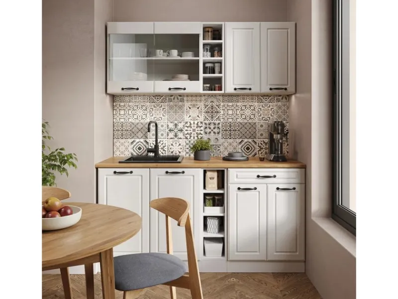 Single-Küchen<Vicco R-Line Singleküche Weiß Landhaus/Weiß 160 cm ohne Arbeitsplatte ohne E-Geräte