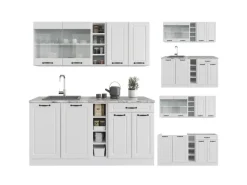 Single-Küchen<Vicco R-Line Singleküche Weiß Landhaus/Weiß 160 cm ohne Arbeitsplatte ohne E-Geräte