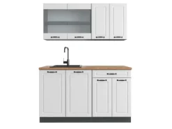 Hot Vicco R-Line Singleküche Weiß Landhaus/Anthrazit 140 cm AP Eiche ohne E-Geräte Weiß Strukturiert