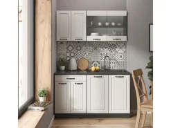 Hot Vicco R-Line Singleküche Weiß Landhaus/Anthrazit 140 cm AP Eiche ohne E-Geräte Weiß Strukturiert