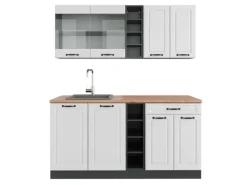 Vicco R-Line Singleküche Weiß Landhaus/Anthrazit 160 cm AP Eiche ohne E-Geräte< Single-Küchen