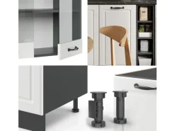 Vicco R-Line Singleküche Weiß Landhaus/Anthrazit 160 cm AP Eiche ohne E-Geräte< Single-Küchen
