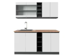 Best Vicco R-Line Singleküche /Anthrazit 160 cm AP Eiche ohne E-Geräte Weiß