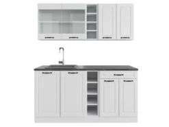 Discount Vicco R-Line Singleküche Weiß Landhaus/Weiß 160 cm AP Anthrazit ohne E-Geräte Weiß-Strukturiert