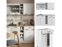 Discount Vicco R-Line Singleküche Weiß Landhaus/Weiß 160 cm AP Anthrazit ohne E-Geräte Weiß-Strukturiert