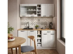 Discount Vicco R-Line Singleküche Weiß Landhaus/Weiß 160 cm AP Anthrazit ohne E-Geräte Weiß-Strukturiert
