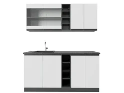 Clearance Vicco R-Line Singleküche /Anthrazit 160 cm J-Shape ohne E-Geräte Weiß