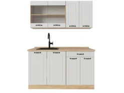 Single-Küchen|Einbauküchen<Vicco R-Line Singleküche Weiß Landhaus/Goldkraft Eiche 140 cm ohne Arbeitsplatte ohne E-Geräte