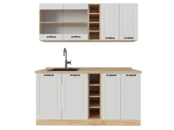 Vicco R-Line Singleküche Weiß Landhaus/Goldkraft Eiche 160 cm AP Eiche ohne E-Geräte< Miniküchen|Single-Küchen