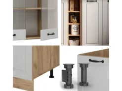 Vicco R-Line Singleküche Weiß Landhaus/Goldkraft Eiche 160 cm AP Eiche ohne E-Geräte< Miniküchen|Single-Küchen