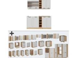 Vicco R-Line Singleküche Weiß Landhaus/Goldkraft Eiche 160 cm AP Eiche ohne E-Geräte< Miniküchen|Single-Küchen