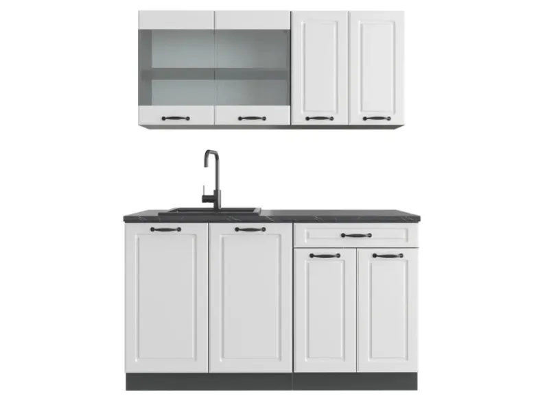 Single-Küchen<Vicco R-Line Singleküche Weiß Landhaus/Anthrazit 140 cm AP Anthrazit ohne E-Geräte