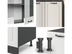 Single-Küchen<Vicco R-Line Singleküche Weiß Landhaus/Anthrazit 140 cm AP Anthrazit ohne E-Geräte