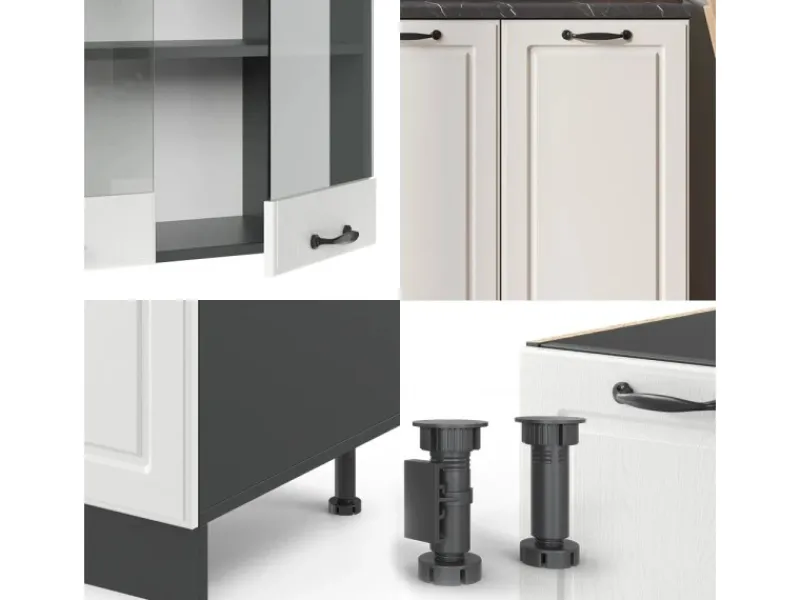 Single-Küchen<Vicco R-Line Singleküche Weiß Landhaus/Anthrazit 140 cm AP Anthrazit ohne E-Geräte