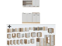 Single-Küchen<Vicco R-Line Singleküche Weiß Landhaus/Goldkraft Eiche 140 cm AP Marmor ohne E-Geräte