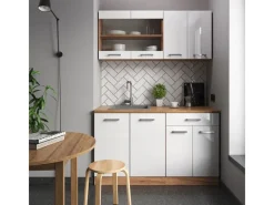 Single-Küchen<Vicco R-Line Singleküche Weiß Hochglanz/Goldkraft Eiche 140 cm AP Anthrazit ohne E-Geräte