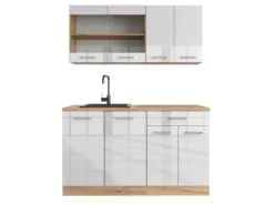 Hot Vicco R-Line Singleküche Weiß Hochglanz/Goldkraft Eiche 140 cm AP Eiche ohne E-Geräte Hochglanz Weiß