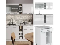 Best Vicco R-Line Singleküche Hochglanz/ 160 cm AP Eiche ohne E-Geräte Weiß