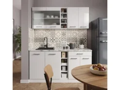 Best Vicco R-Line Singleküche Hochglanz/ 160 cm AP Eiche ohne E-Geräte Weiß