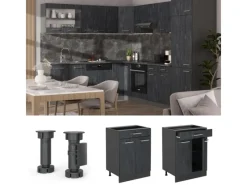 Küchenschränke<Vicco Schubladenschrank R-Line Schwarz Beton 60 cm mit Schublade ohne Arbeitsplatte