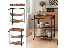 Clearance Vicco Servierwagen Fyrk Rollbare Küchen-Minibar Eiche Rustikal 65x85 cm