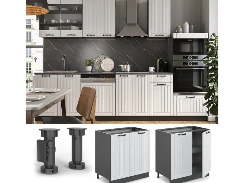 Vicco Spülenunterschrank Fame-Line Landhaus/Anthrazit 80 cm mit Regal ohne Arbeitsplatte< Küchenschränke