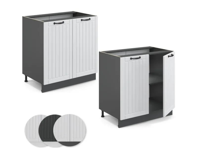 Vicco Spülenunterschrank Fame-Line Landhaus/Anthrazit 80 cm mit Regal ohne Arbeitsplatte< Küchenschränke