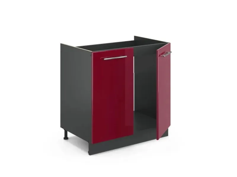 Online Vicco Spülenunterschrank Fame-Line Bordeaux Hochglanz/Anthrazit 80 cm AP Eiche Bordeaux-Glanz