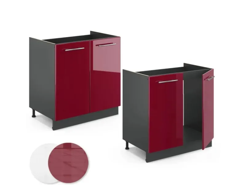 Online Vicco Spülenunterschrank Fame-Line Bordeaux Hochglanz/Anthrazit 80 cm AP Eiche Bordeaux-Glanz