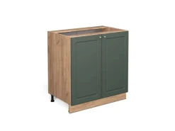 Best Vicco Spülenunterschrank Fame-Line Grün-Gold Landhaus/Goldkraft Eiche 80 cm mit Regal ohne Arbeitsplatte Dunkelgrün