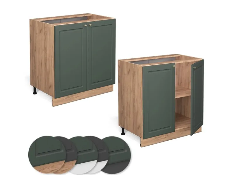 Best Vicco Spülenunterschrank Fame-Line Grün-Gold Landhaus/Goldkraft Eiche 80 cm mit Regal ohne Arbeitsplatte Dunkelgrün