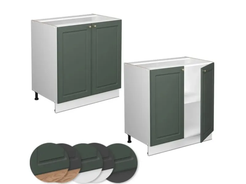 Vicco Spülenunterschrank Fame-Line Grün-Gold Landhaus/Weiß 80 cm mit Regal AP Marmor< Küchenschränke|Einbauküchen