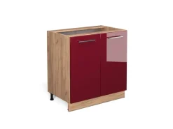 Vicco Spülenunterschrank Fame-Line Bordeaux Hochglanz/Goldkraft Eiche 80 cm mit Regal ohne Arbeitsplatte< Küchenschränke|Einbauküchen