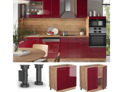 Vicco Spülenunterschrank Fame-Line Bordeaux Hochglanz/Goldkraft Eiche 80 cm mit Regal ohne Arbeitsplatte< Küchenschränke|Einbauküchen