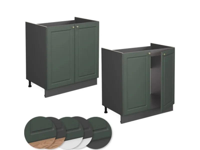 Küchenschränke<Vicco Spülenunterschrank Fame-Line Grün-Gold Landhaus/Anthrazit 80 cm AP Eiche