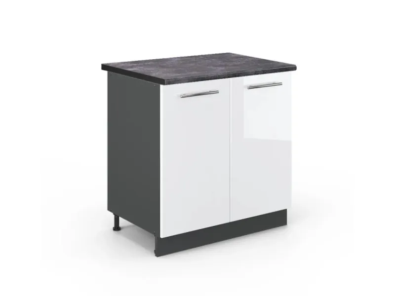 Discount Vicco Spülenunterschrank Fame-Line Hochglanz/Anthrazit 80 cm mit Regal AP Anthrazit Weiß