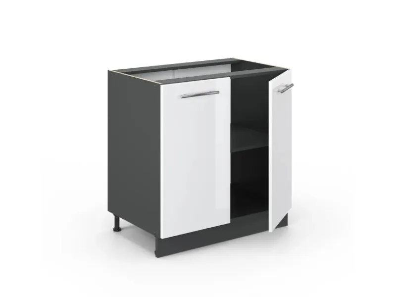 Discount Vicco Spülenunterschrank Fame-Line Hochglanz/Anthrazit 80 cm mit Regal AP Anthrazit Weiß