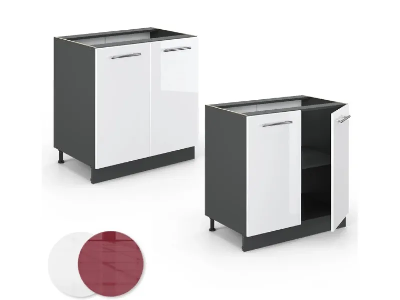 Discount Vicco Spülenunterschrank Fame-Line Hochglanz/Anthrazit 80 cm mit Regal AP Anthrazit Weiß